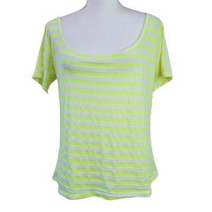 Sweet Womens Tee Size 3X White Green Short Sleeve Striped Off Shoulder Boat Neck